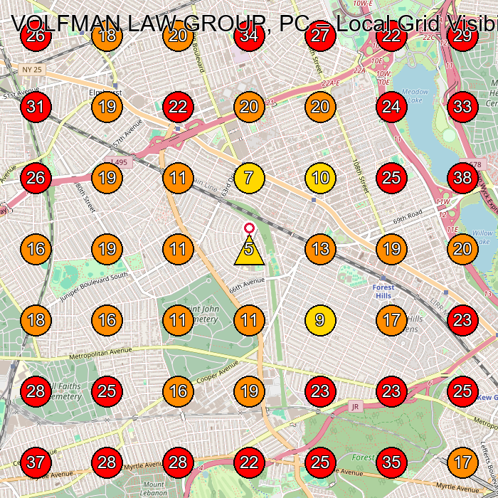 VOLFMAN LAW GROUP, PC GeoGrid visibility map for Personal Injury Attorney in Queens